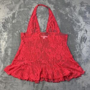 Victorias‎ Secret Babydoll Womens Large Lace Sheer Halter Lingerie Nightie Nylon